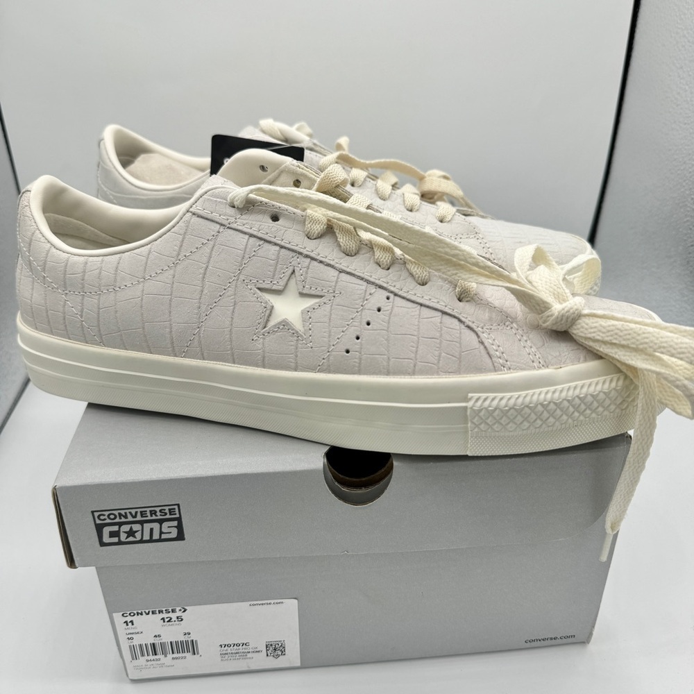 NWT Converse One Star Pro OX Egret Grey Sneakers Croc Embossed Leather UNISEX